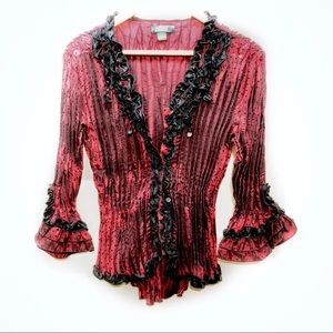 Dress Barn Collection- Red Taffeta Long sleeve Top